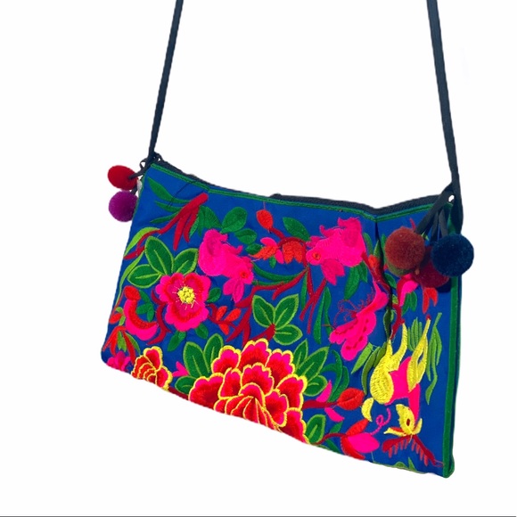 Handbags - Thai Embroidered Cross Body Boho Bag Floral